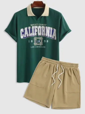 Polo Collar T Shirt And Sweat Shorts