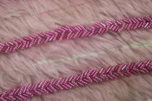 Purple Embellished Hand Beads Work Embroidered Lace