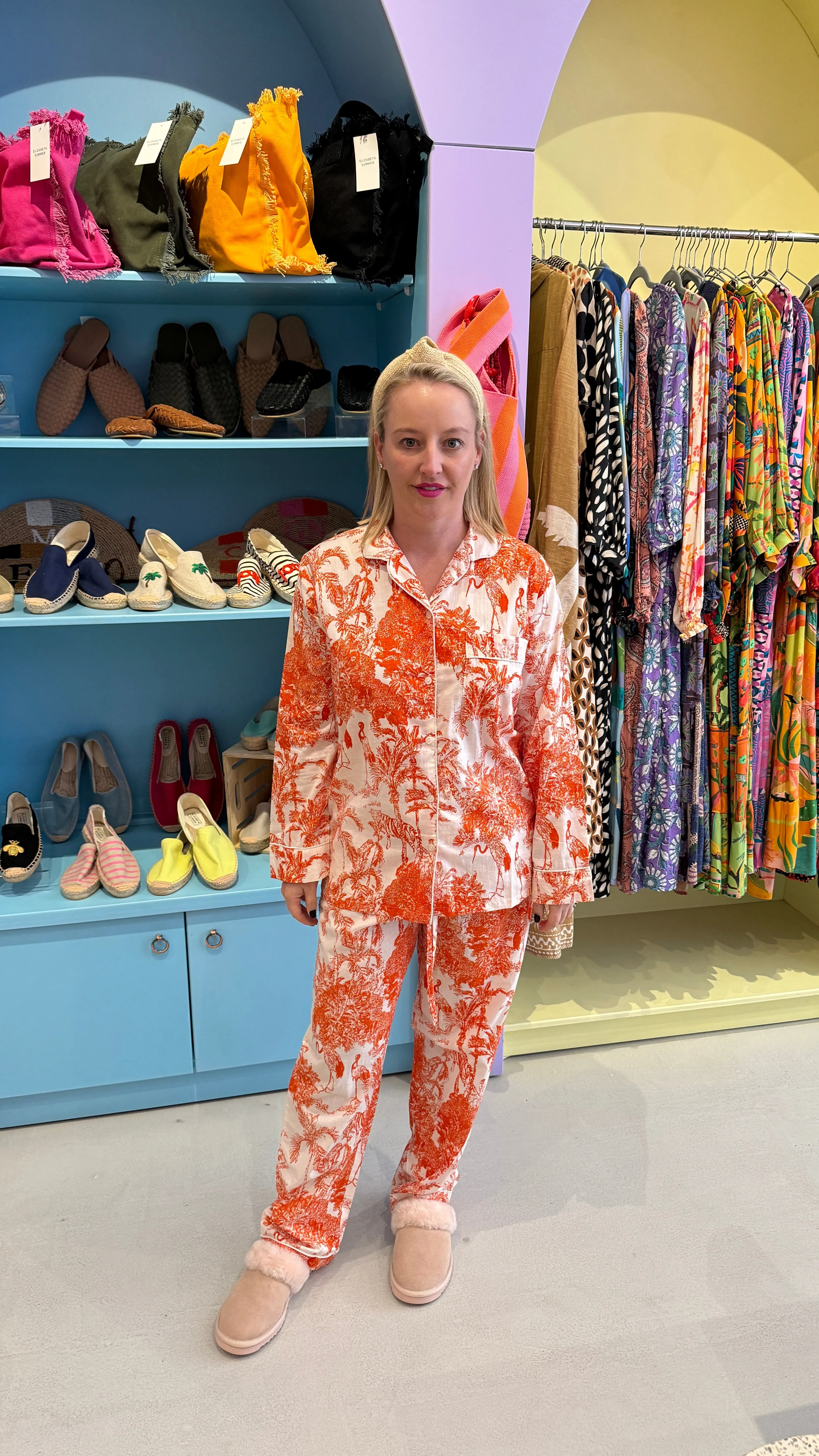 Pyjamas  - Indian Cotton Long Set - White & Orange Print