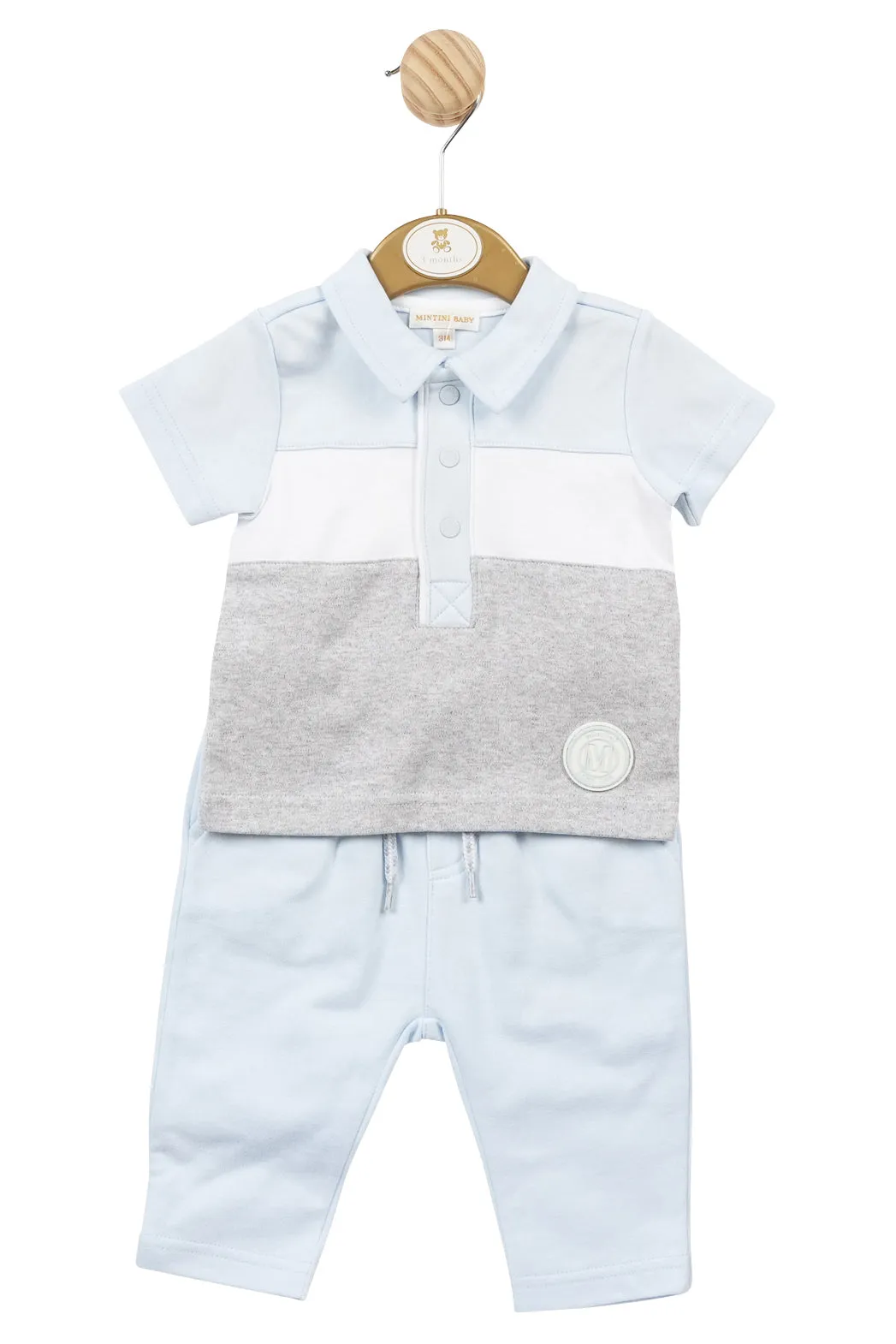 "Zachariah" Baby Blue & Grey Polo Shirt & Trousers