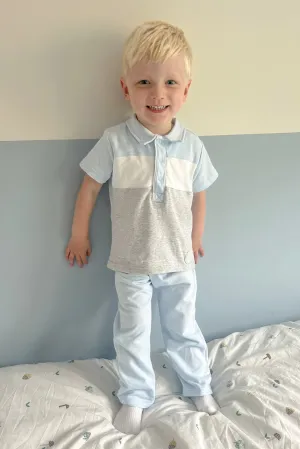 "Zachariah" Baby Blue & Grey Polo Shirt & Trousers