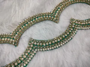 Rama Green Fancy Pearl And Stone Embellished Trim