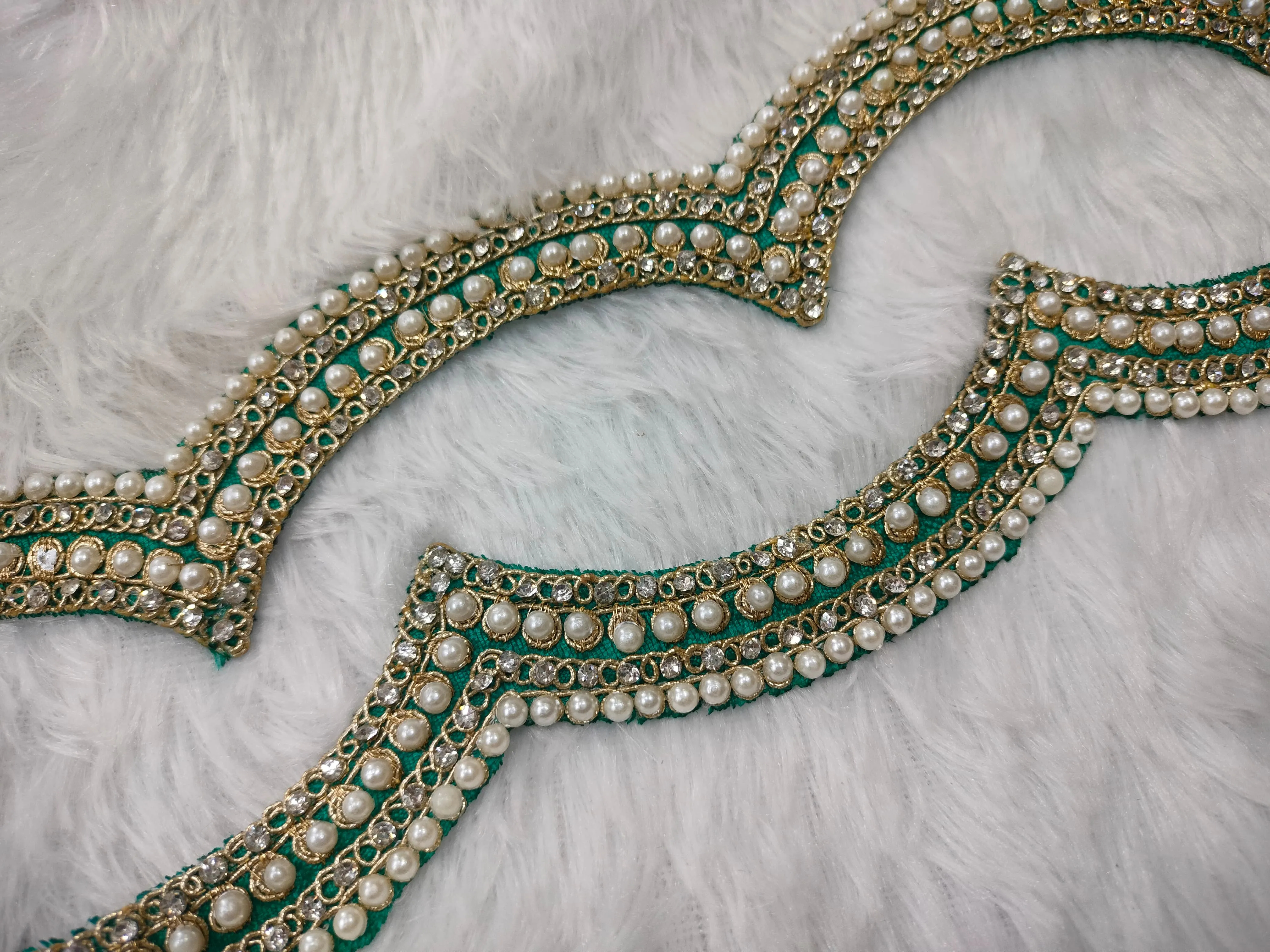 Rama Green Fancy Pearl And Stone Embellished Trim
