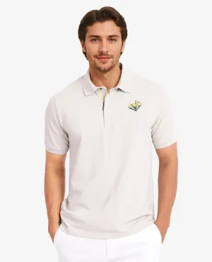 Rare Rabbit Men Palmer Beige Cotton Lycra Short Sleeve Snap Button and Zip Closure Plain With Chest Graphic Print Polo T-Shirt
