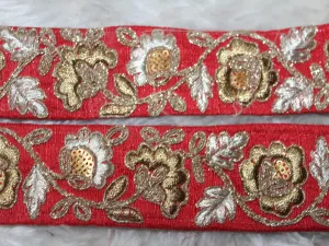 Red Embellished Zari Work Embroidered Border