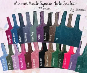Ribbed Cropped Square Neck Mineral Washed Bralette by Zenana - 19 colors