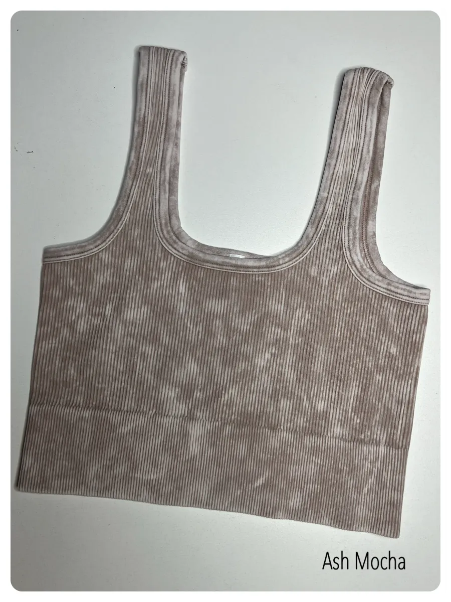 Ribbed Cropped Square Neck Mineral Washed Bralette by Zenana - 19 colors