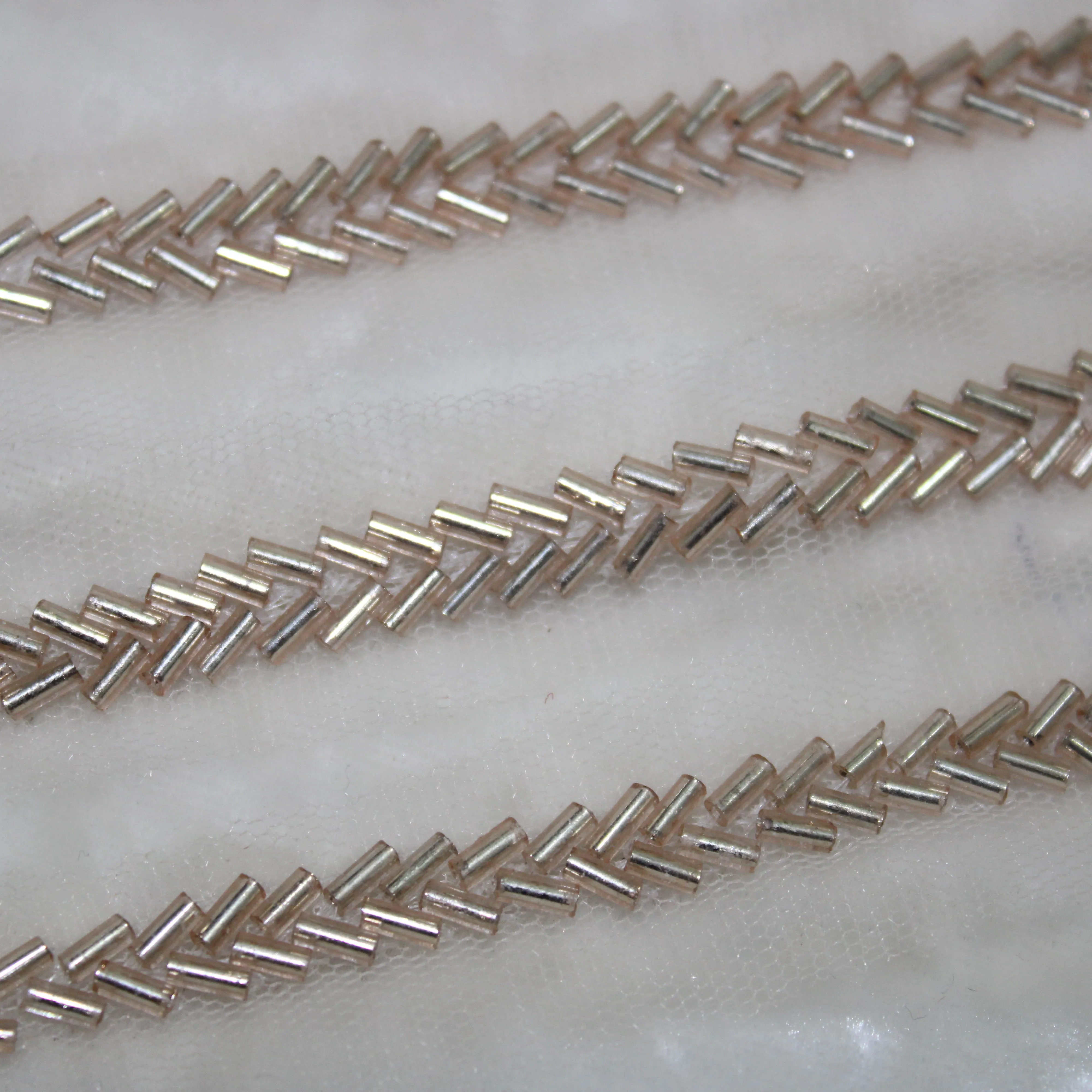 Rose Gold Cutdana Beads Work Embroidered Border (Wholesale)