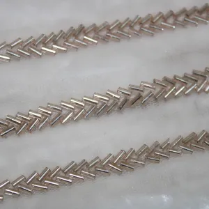 Rose Gold Cutdana Beads Work Embroidered Border (Wholesale)