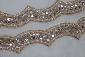 Rose Golden Embellished Mirror and Pearl Work Embroidered Border