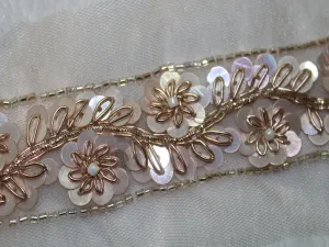 Rose Golden Floral Sequins Handwork Embroidered Border
