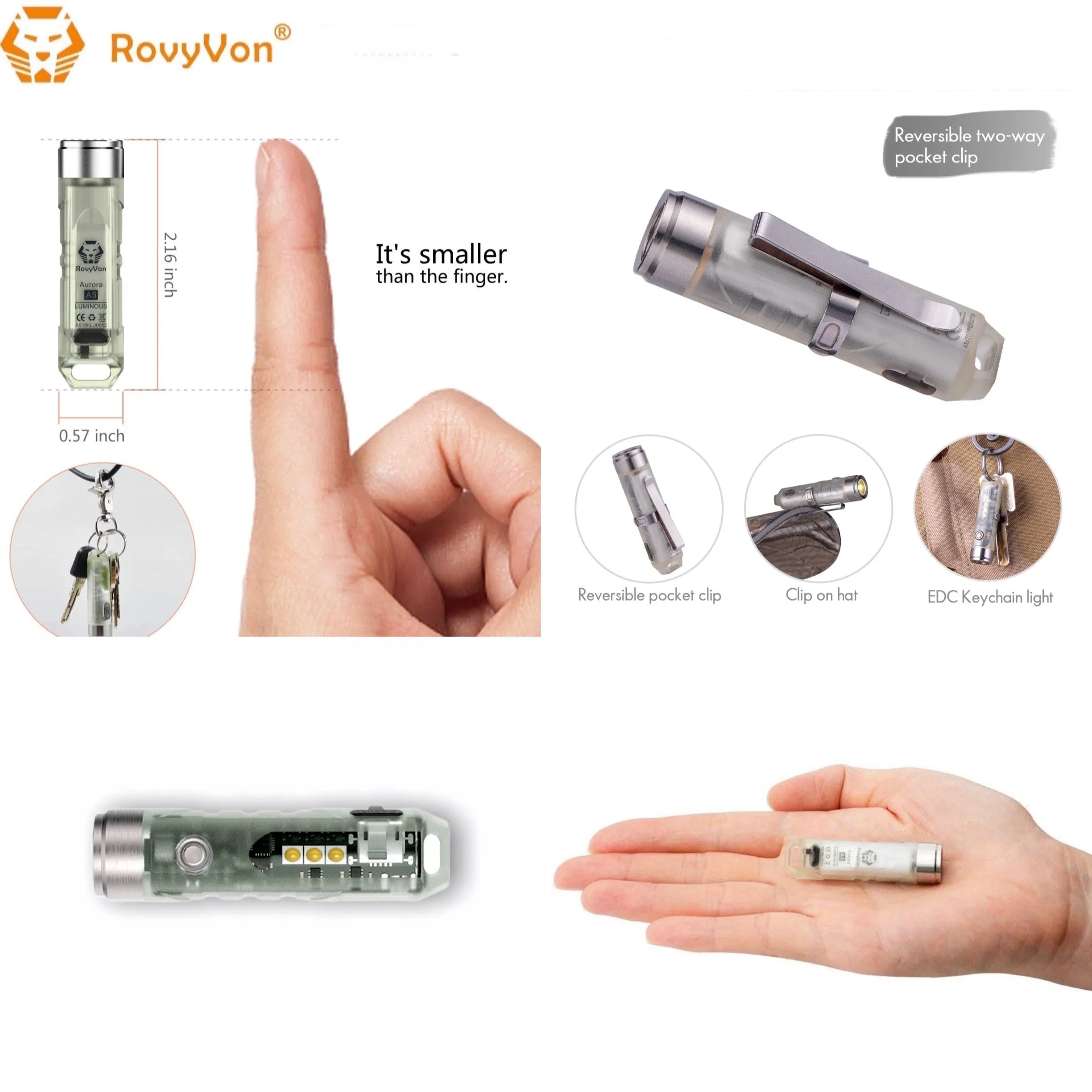 RovyVon Aurora A5x Red/White Green GITD Keychain Flashlight
