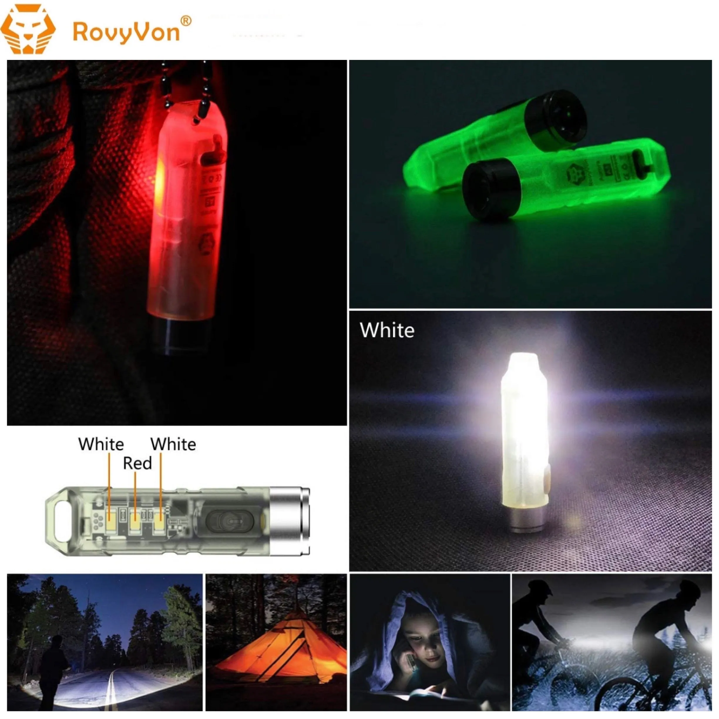 RovyVon Aurora A5x Red/White Green GITD Keychain Flashlight