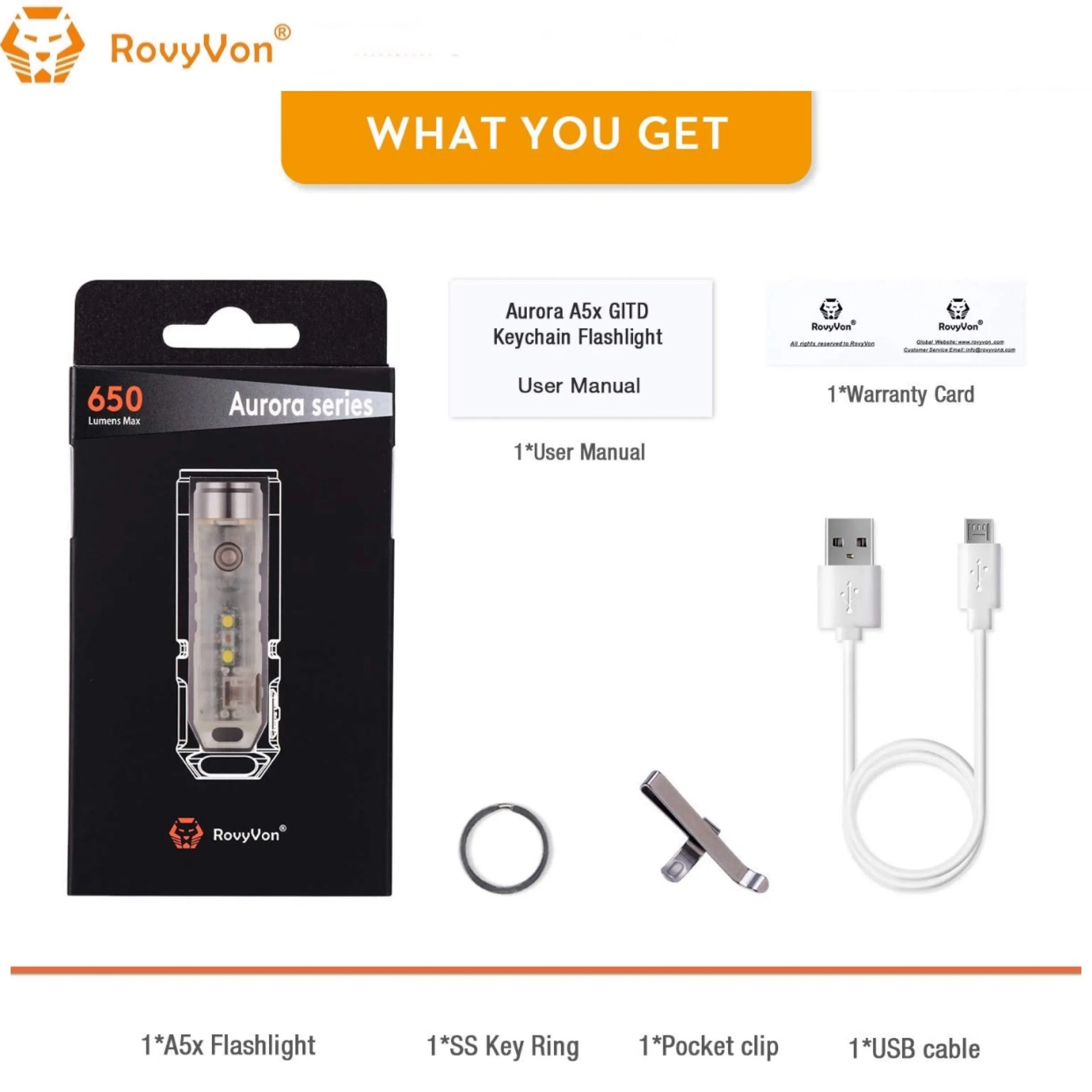 RovyVon Aurora A5x Red/White Green GITD Keychain Flashlight