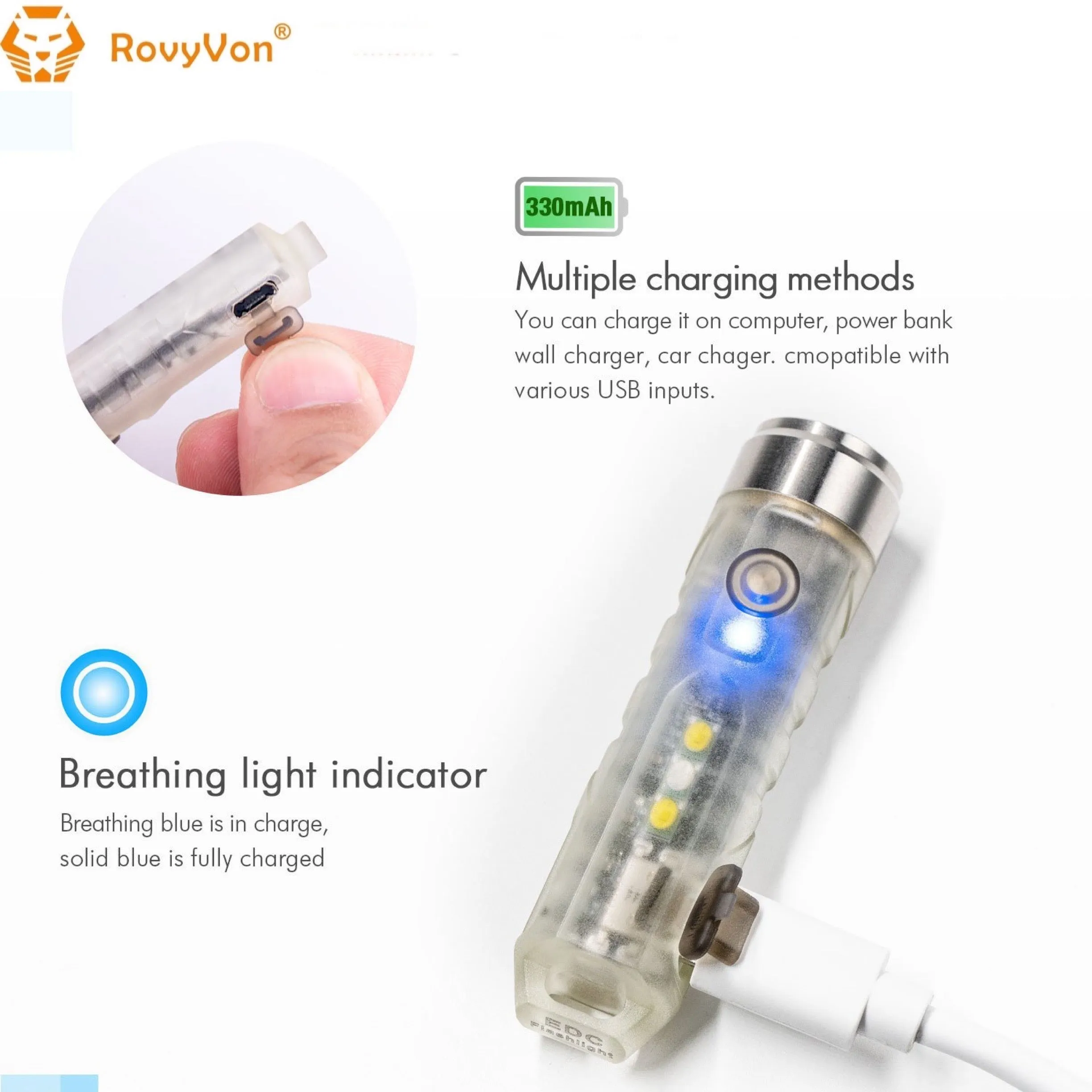 RovyVon Aurora A5x Red/White Green GITD Keychain Flashlight