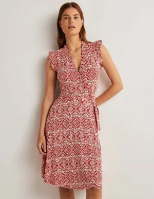 Ruffle Fixed Wrap Jersey Dress-Aurora Red, Oriental Diamond