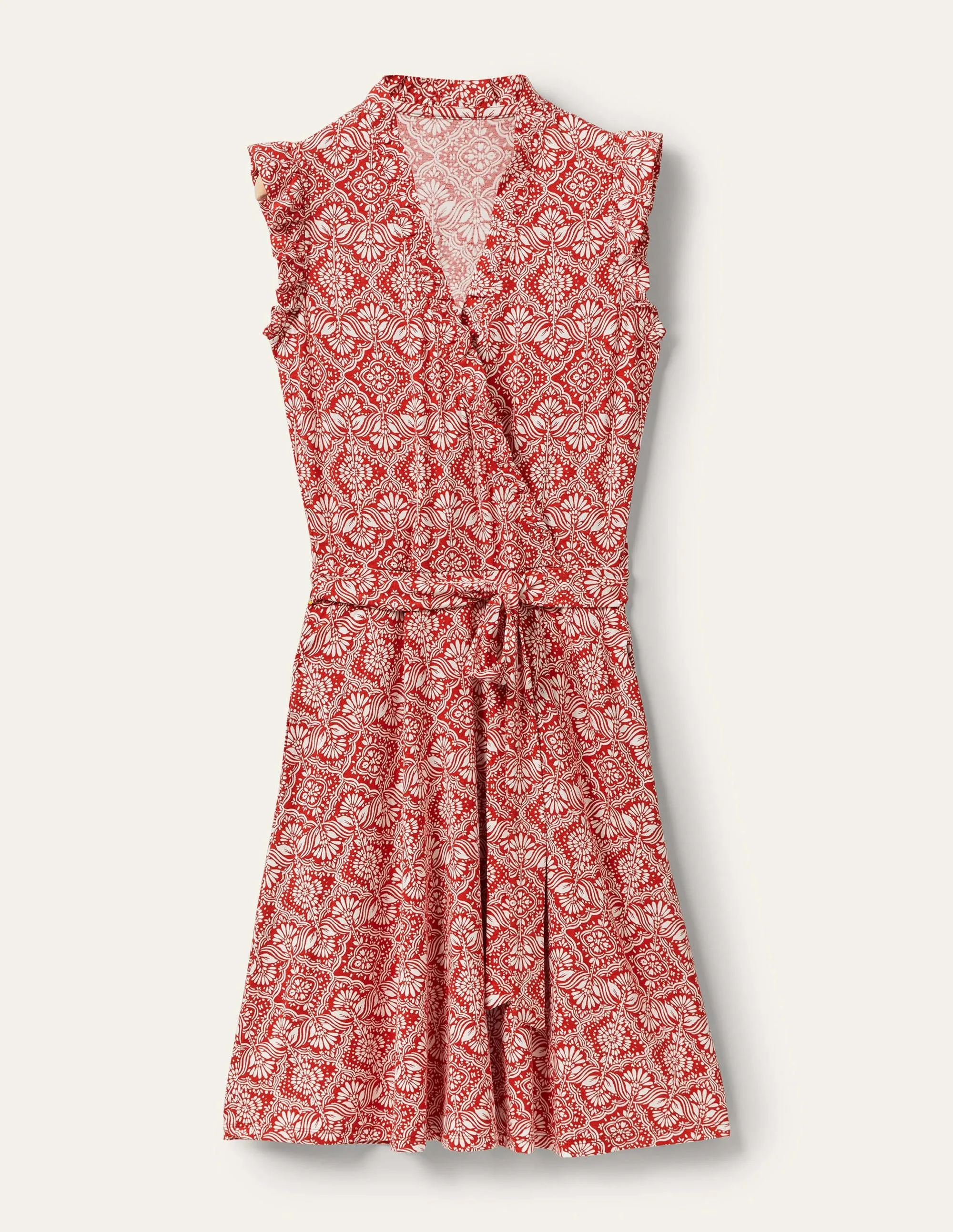 Ruffle Fixed Wrap Jersey Dress-Aurora Red, Oriental Diamond