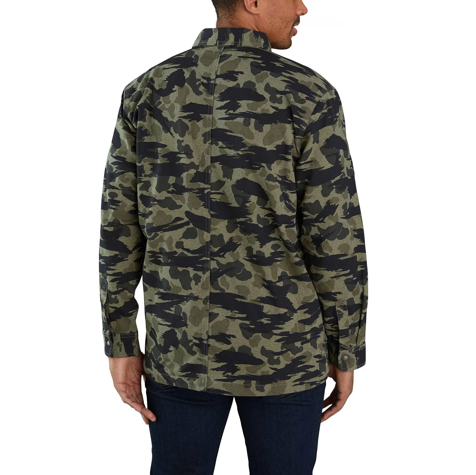 Rugged Flex® Relaxed Fit Canvas Fleece-Lined Snap-Front Camo Shirt Jac