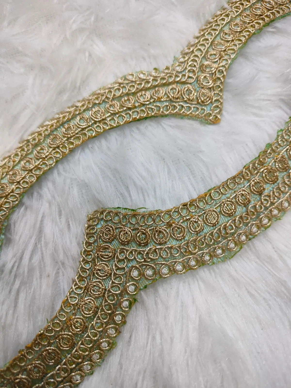 Sea Green & Golden Fancy Embellished Trim