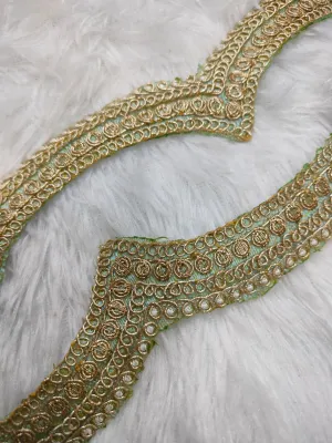 Sea Green & Golden Fancy Embellished Trim