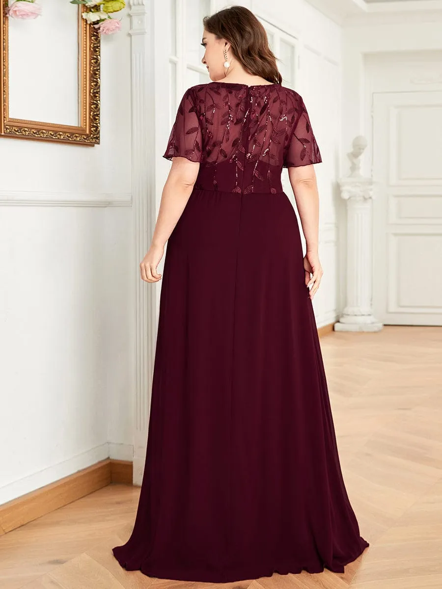 Sequin Print Evening Party Dresses for Women with Cap Sleeve