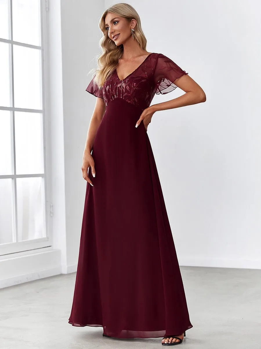 Sequin Print Evening Party Dresses for Women with Cap Sleeve
