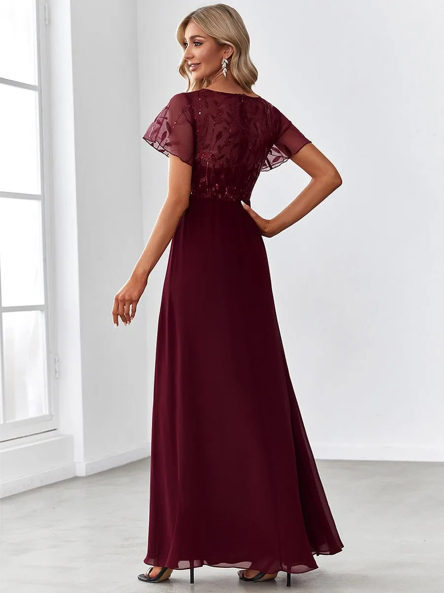 Sequin Print Evening Party Dresses for Women with Cap Sleeve