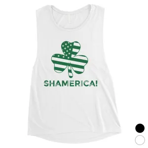 Shamerica Flag Womens Muscle Tank Top Cute St Paddy's Day Shirt