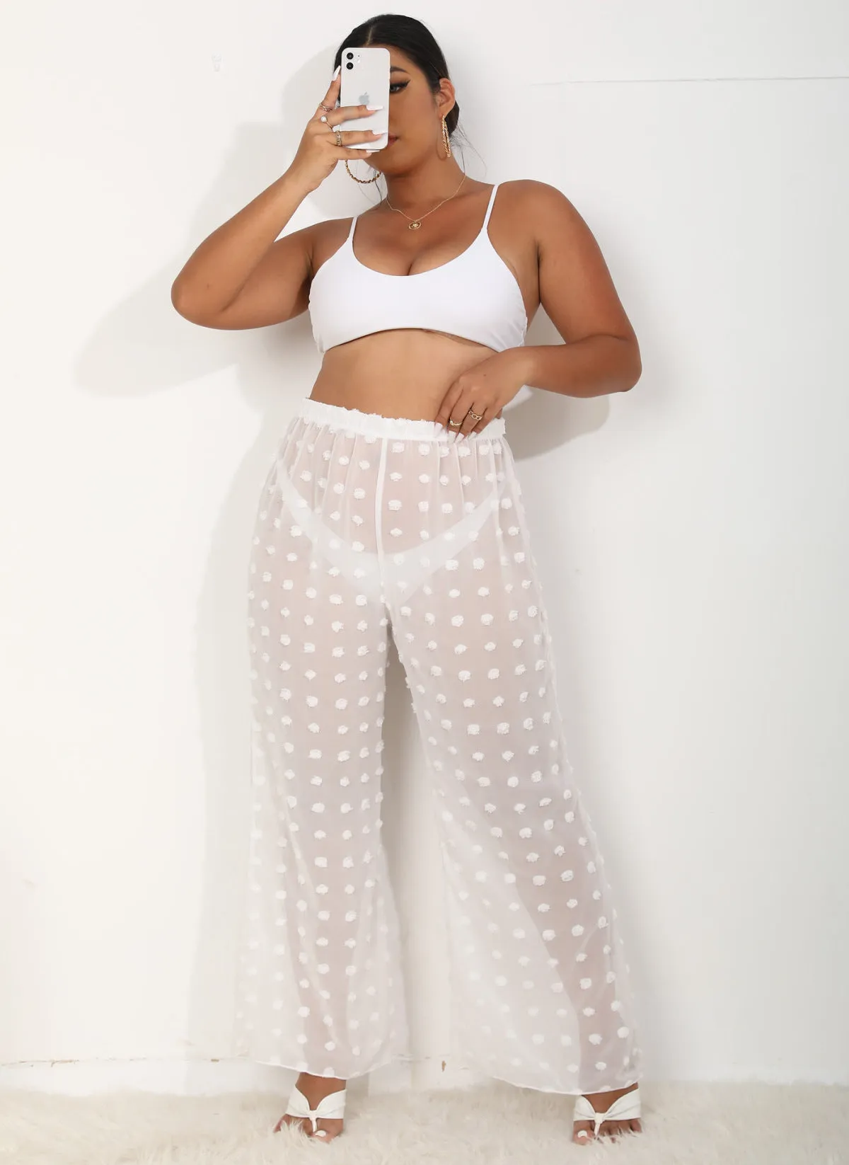 Sheer Polka Dot Wide Pants