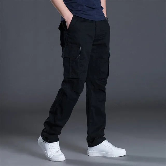 Side Pocket Cargo Pants Men Casual Black Military Army Zipper Tacital Pants Men Overalls 2019 Autumn Plus Size XXXL