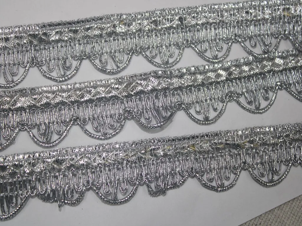 Silver Fancy Zari Work Scalloped Embroidered Border