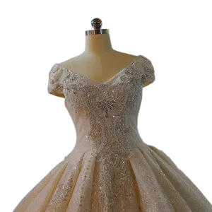 Simple Lace Bead Wedding Ballgown Dress Cap Sleeve Ballgown