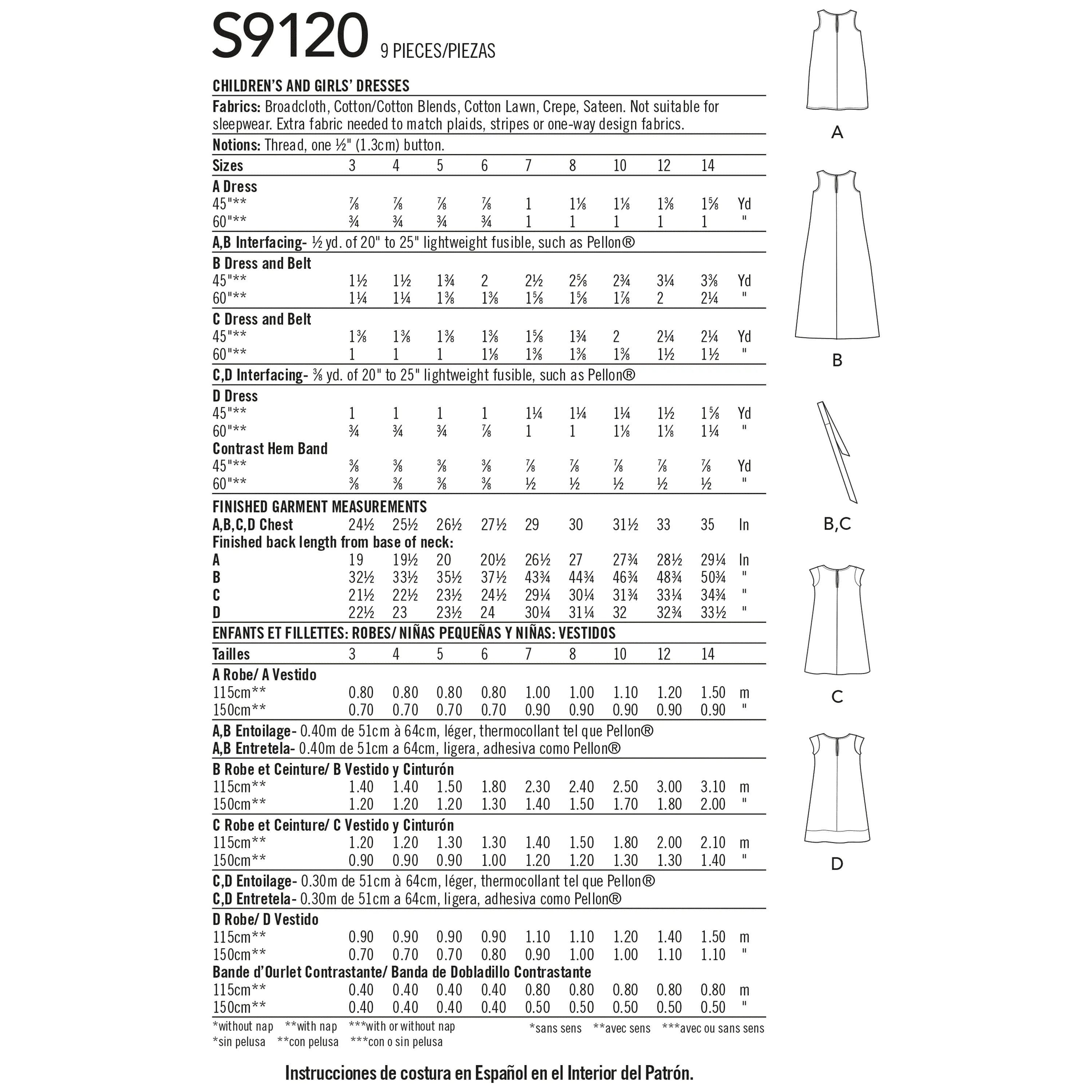 Simplicity Sewing Pattern S9120 Girls' Dresses
