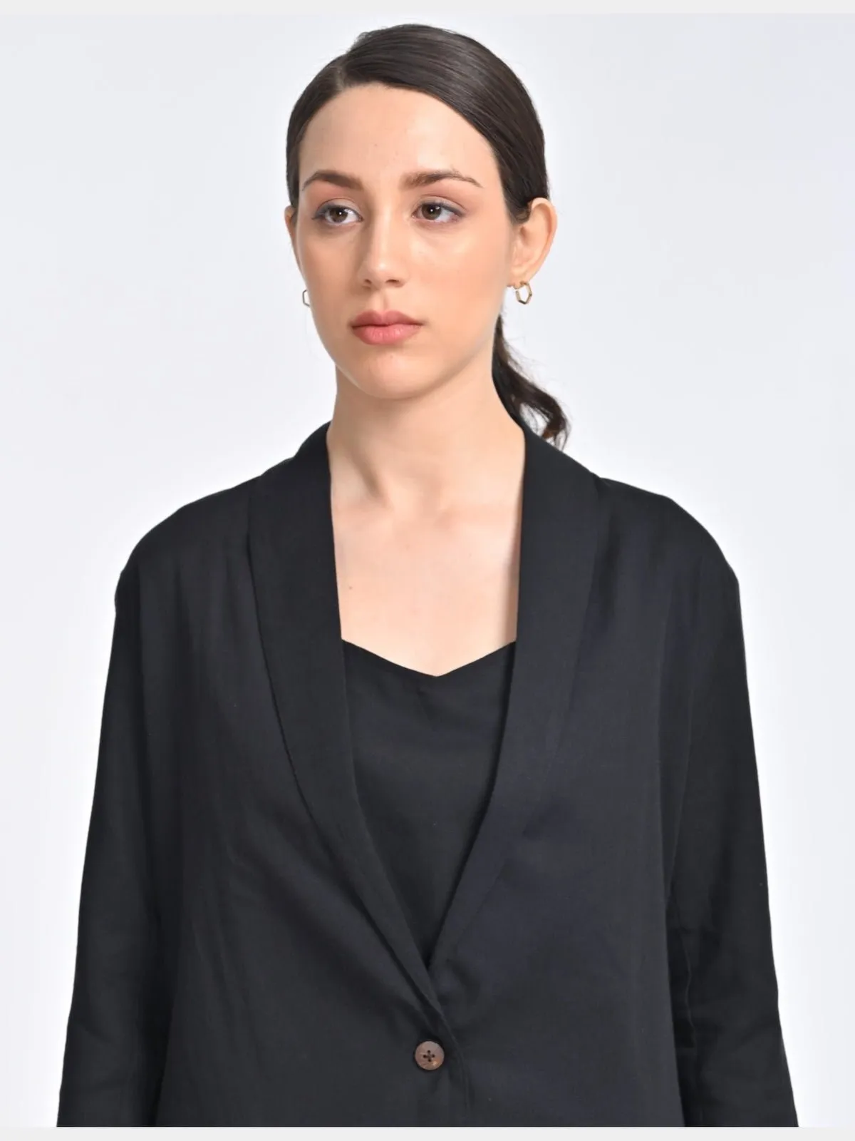 Solid Black Overlay and Slip Top with Trousers 3 Piece Coords Set