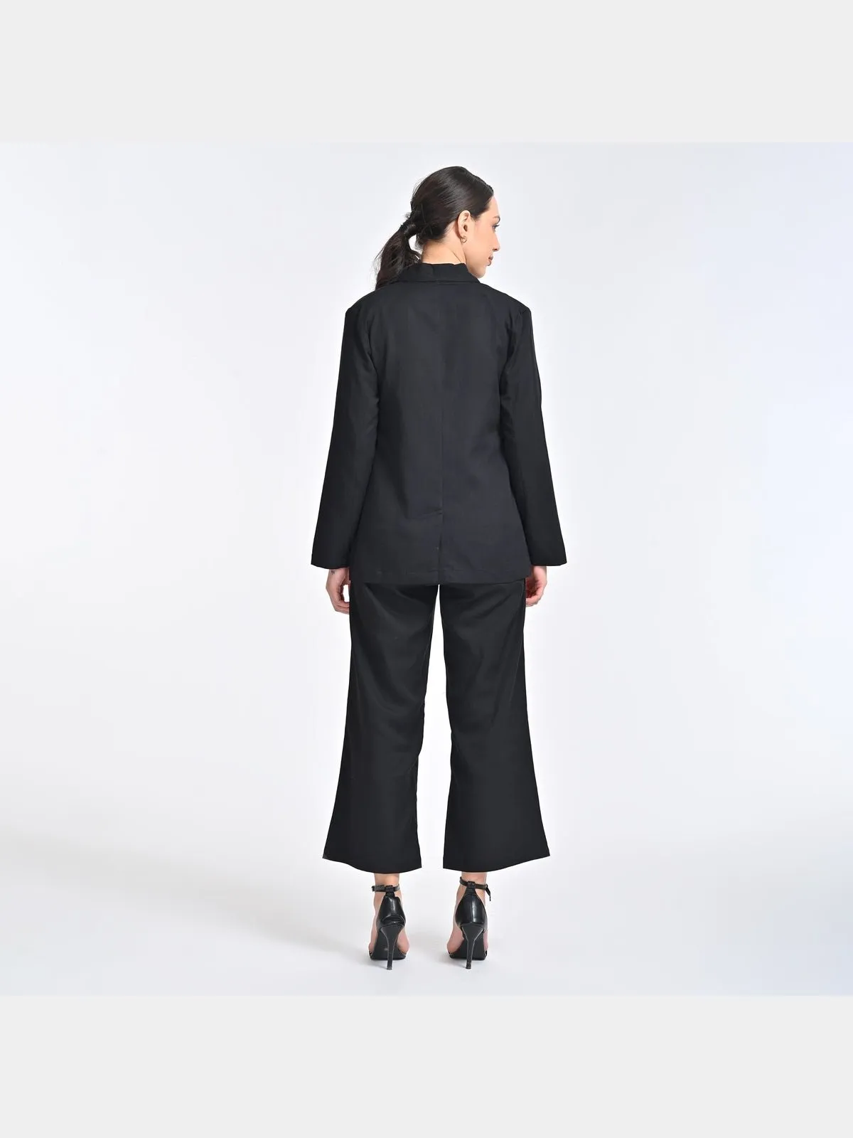 Solid Black Overlay and Slip Top with Trousers 3 Piece Coords Set