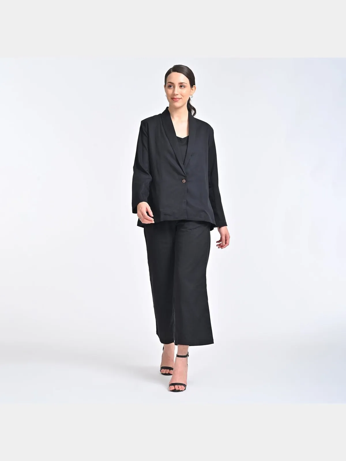 Solid Black Overlay and Slip Top with Trousers 3 Piece Coords Set