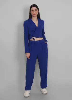 Solid cropped Blazer with Pants