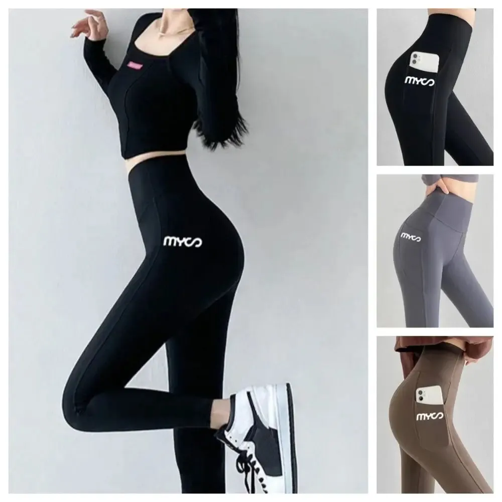 Solid Seamless Leggings With Pocket Women Soft Workout Tights