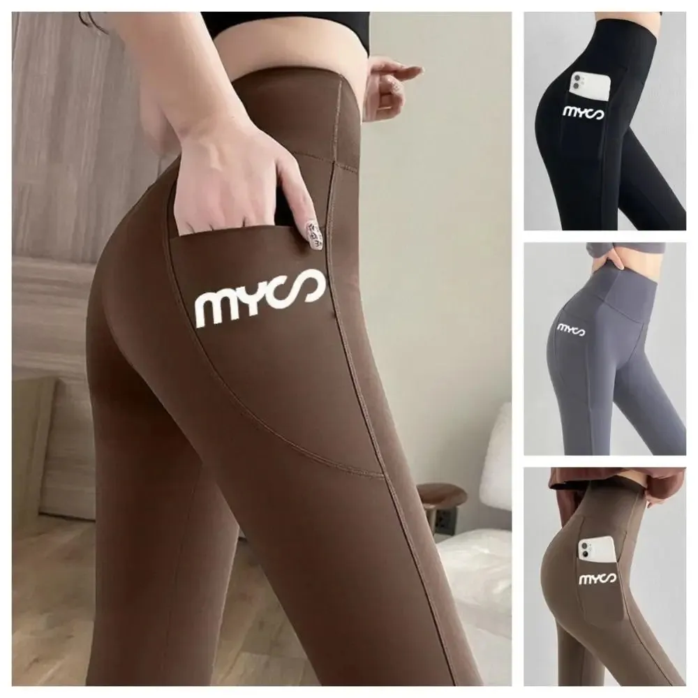 Solid Seamless Leggings With Pocket Women Soft Workout Tights