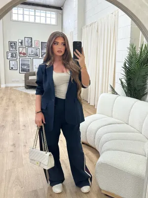 Stella navy stripe wide leg blazer set