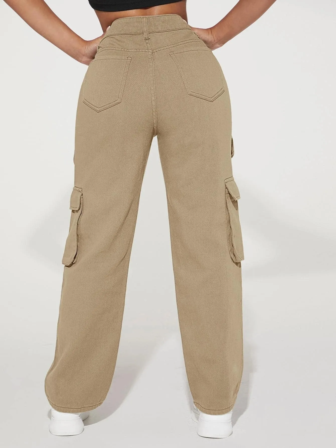 Stylish High Waist Pocket Cargo Jeans