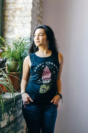 Sweet Dreams Black Slub Ladies Muscle Tank Top