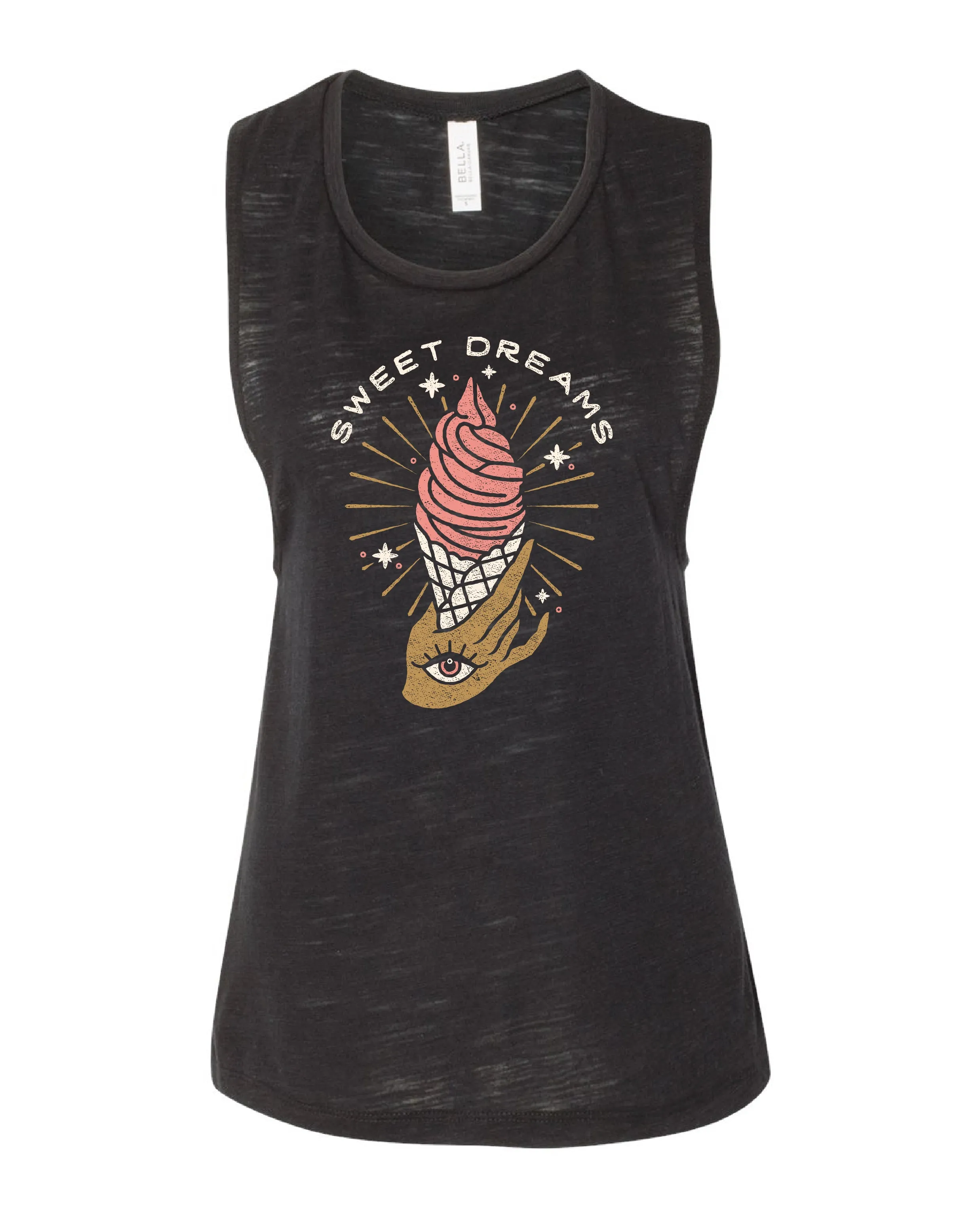 Sweet Dreams Black Slub Ladies Muscle Tank Top