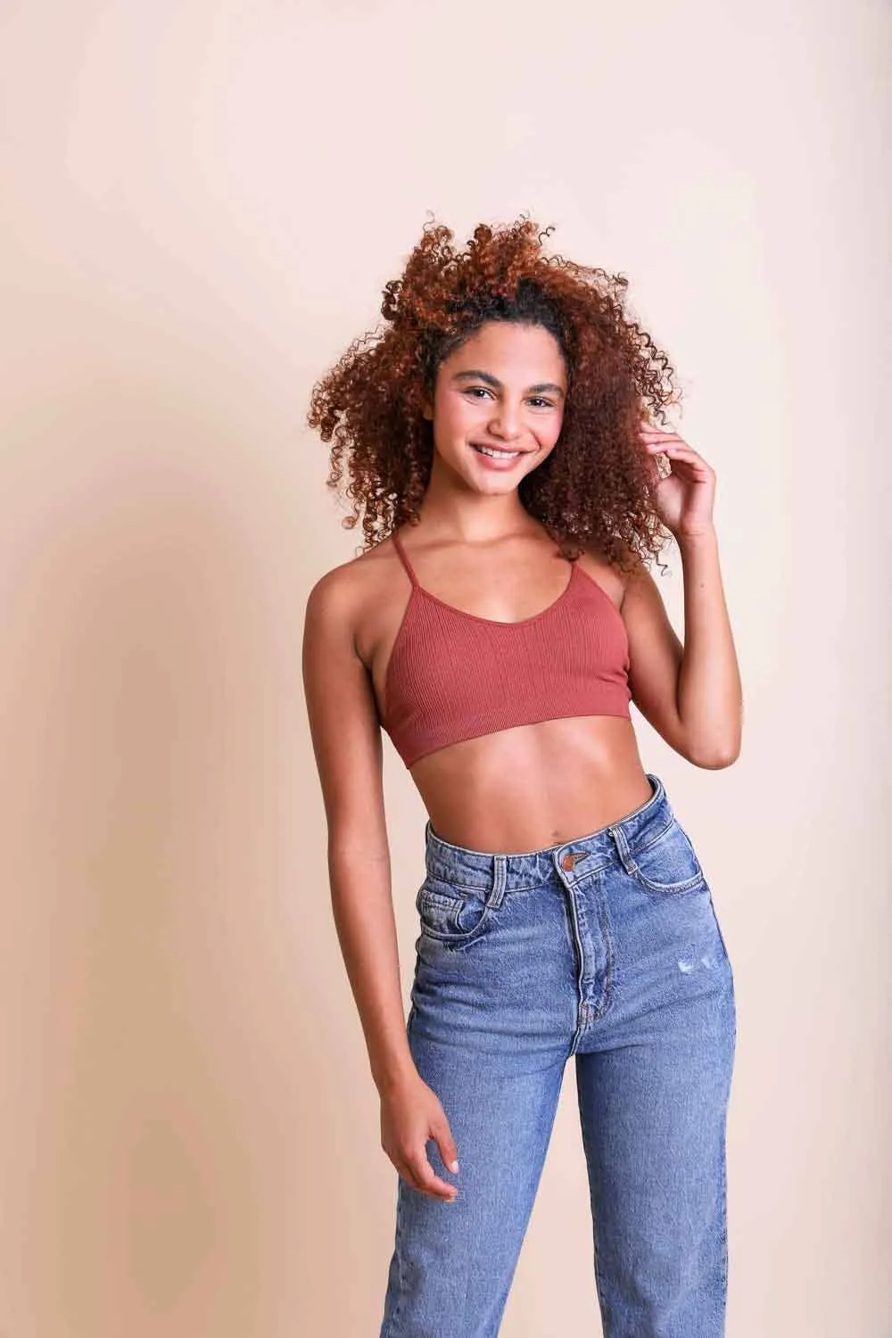 Tattoo Mesh Racerback Bralette: Rust
