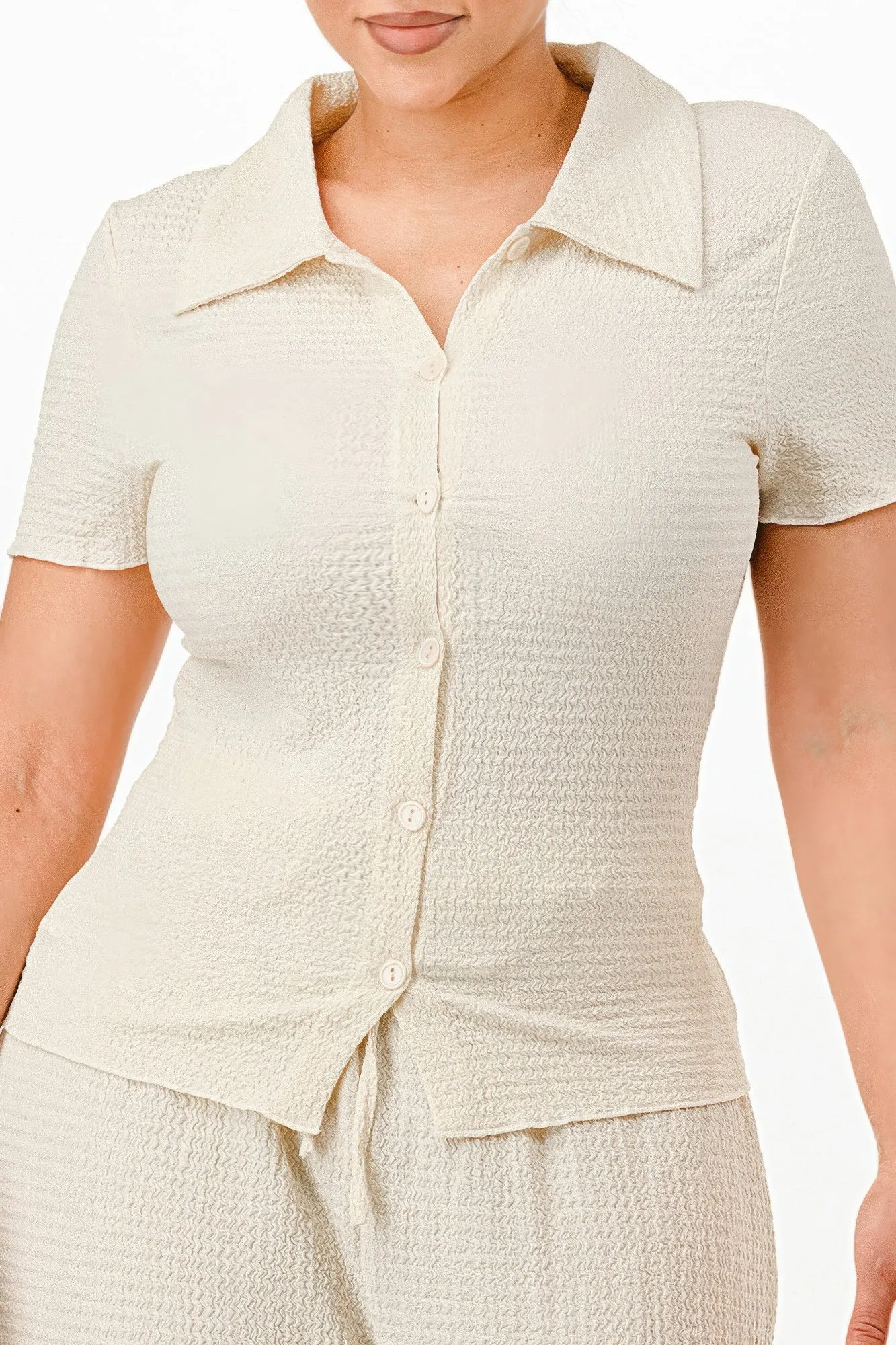 Textured Polo Top And Pants Set