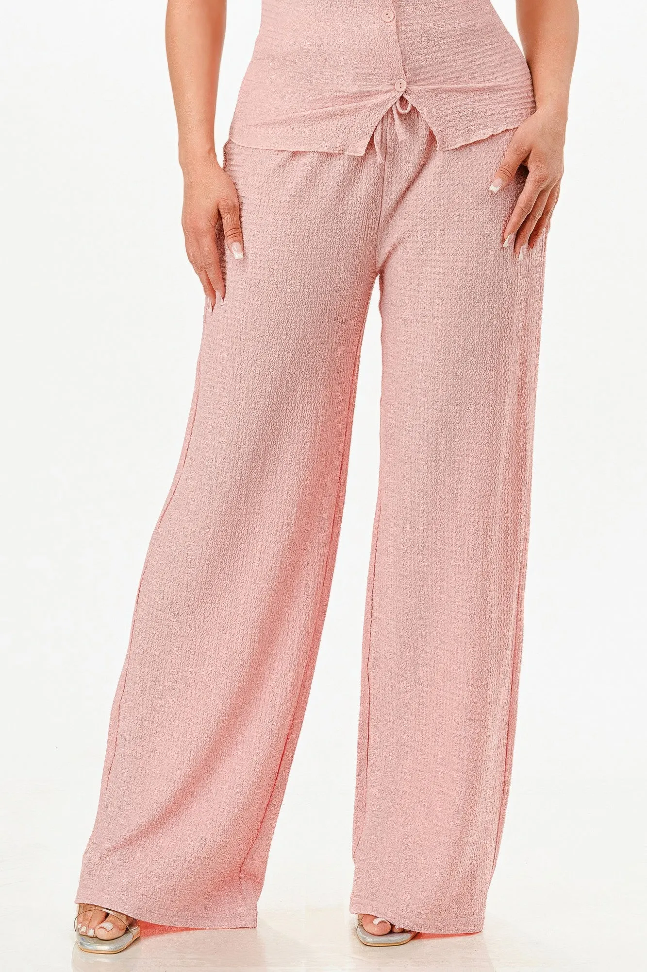 Textured Polo Top And Pants Set