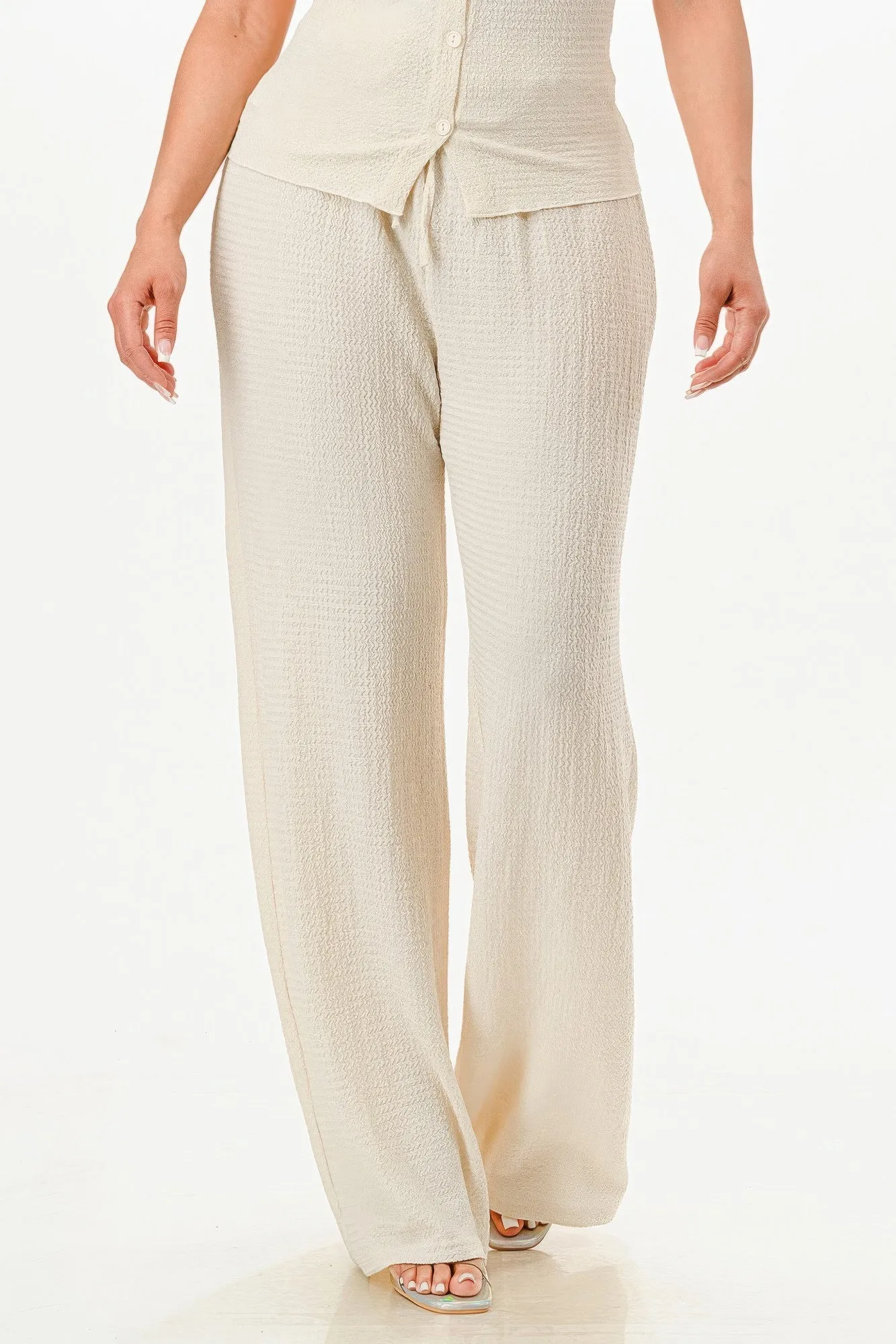 Textured Polo Top And Pants Set