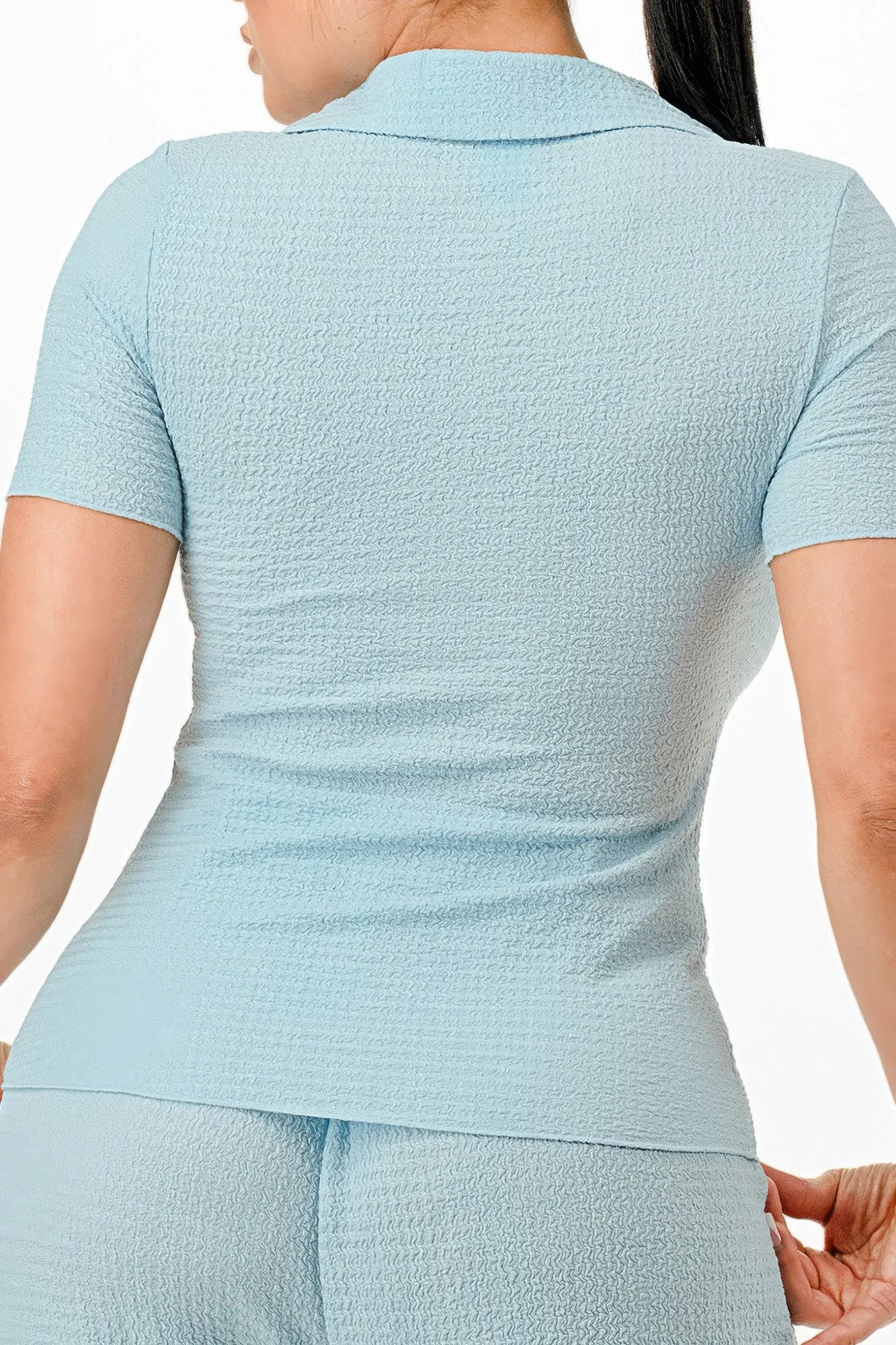 Textured Polo Top And Pants Set