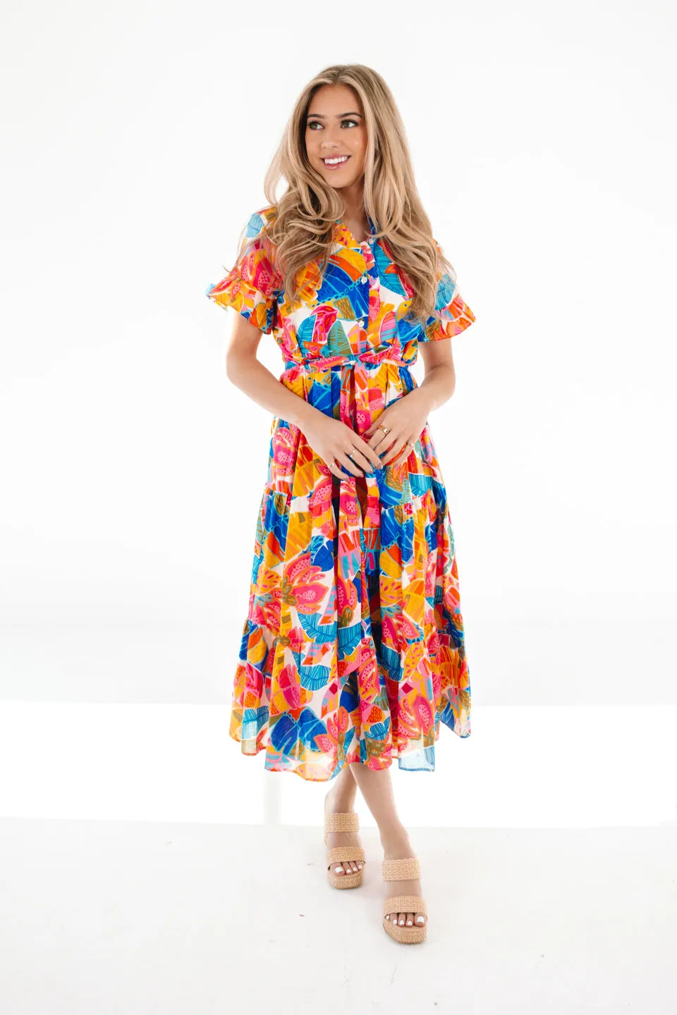 The Alana Button Up Midi Dress - Multi