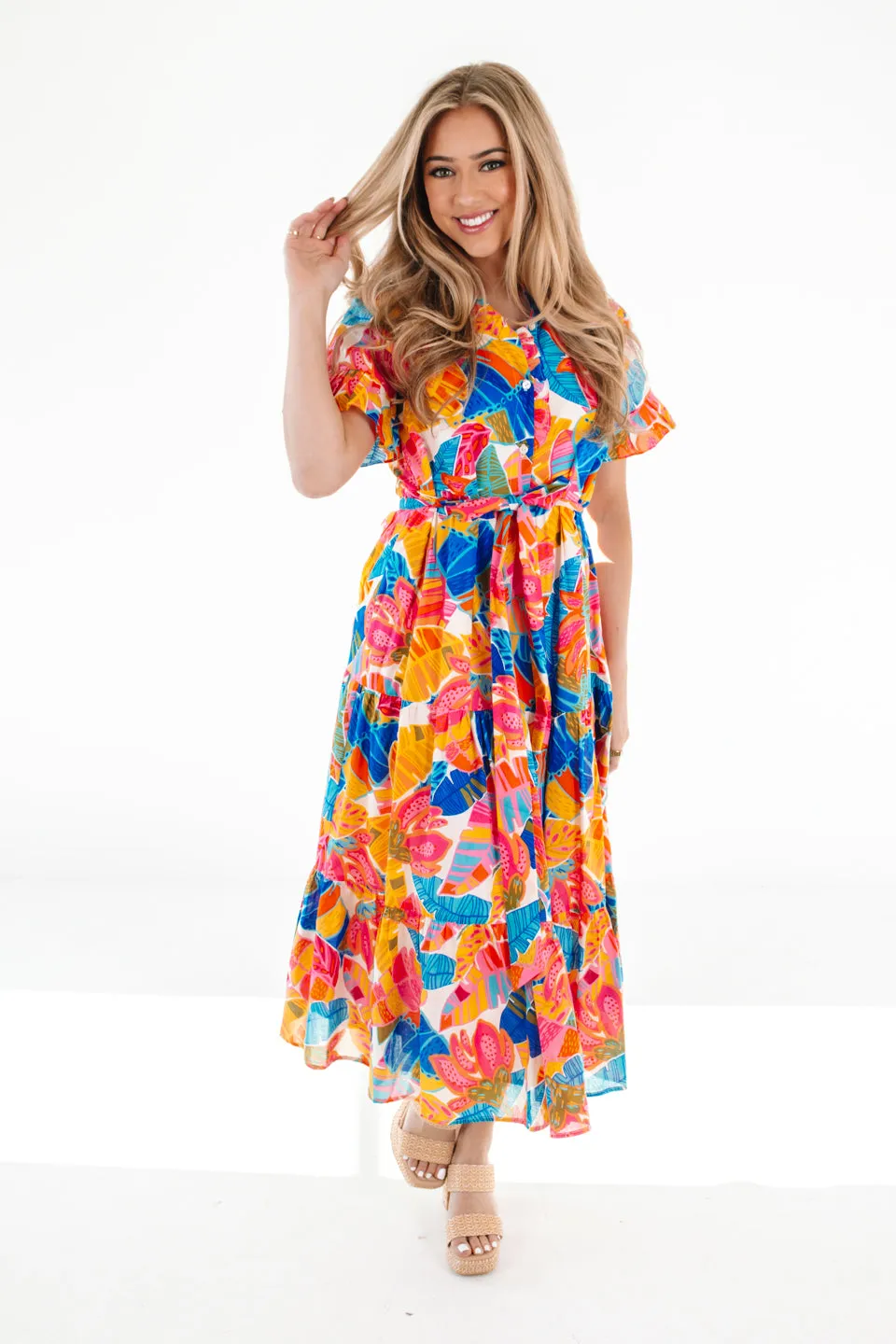 The Alana Button Up Midi Dress - Multi